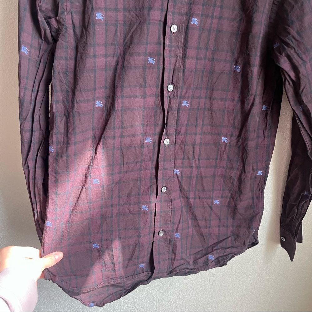 Burberry Purple Plaid Logo Embroidered Long Sleeve - Picture 3 of 6